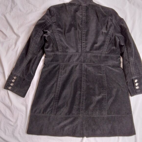 Chicos Jacket Black Velvet Coat Longline Military Steampunk Women's Size 2 - Picture 11 of 14